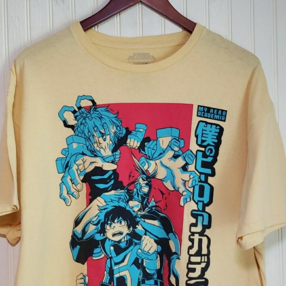 My Hero Academia Shirt Mens XLT Yellow Deku All Might Villain Graphic Tee Anime